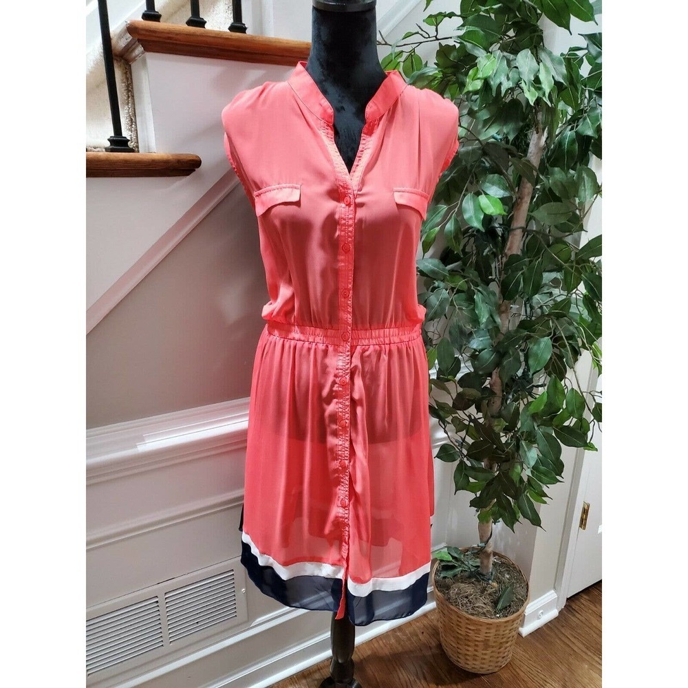 R&B Women's Solid Pink Polyester Sleeveless Buttons Knee Length Shirt Dress 3X